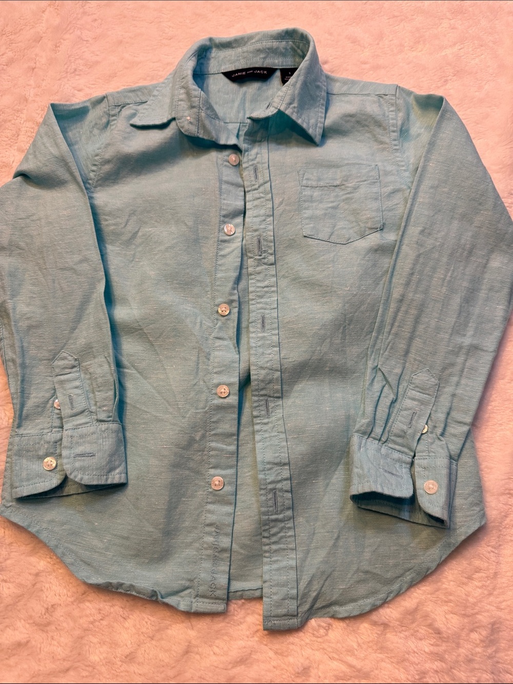 Janie and Jack Linen Teal Button-Down Shirt Size 5B